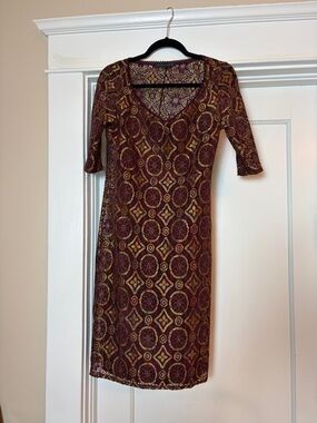 To the Max Burgundy & Gold Lace Midi Dress